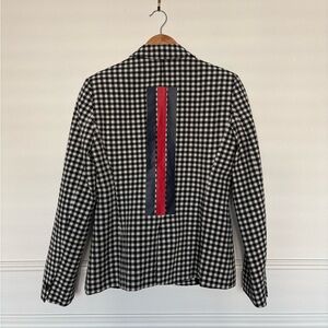 Hipchik Couture Black White Checkered Gingham  Blazer Red Blue Stripe MSRP $350